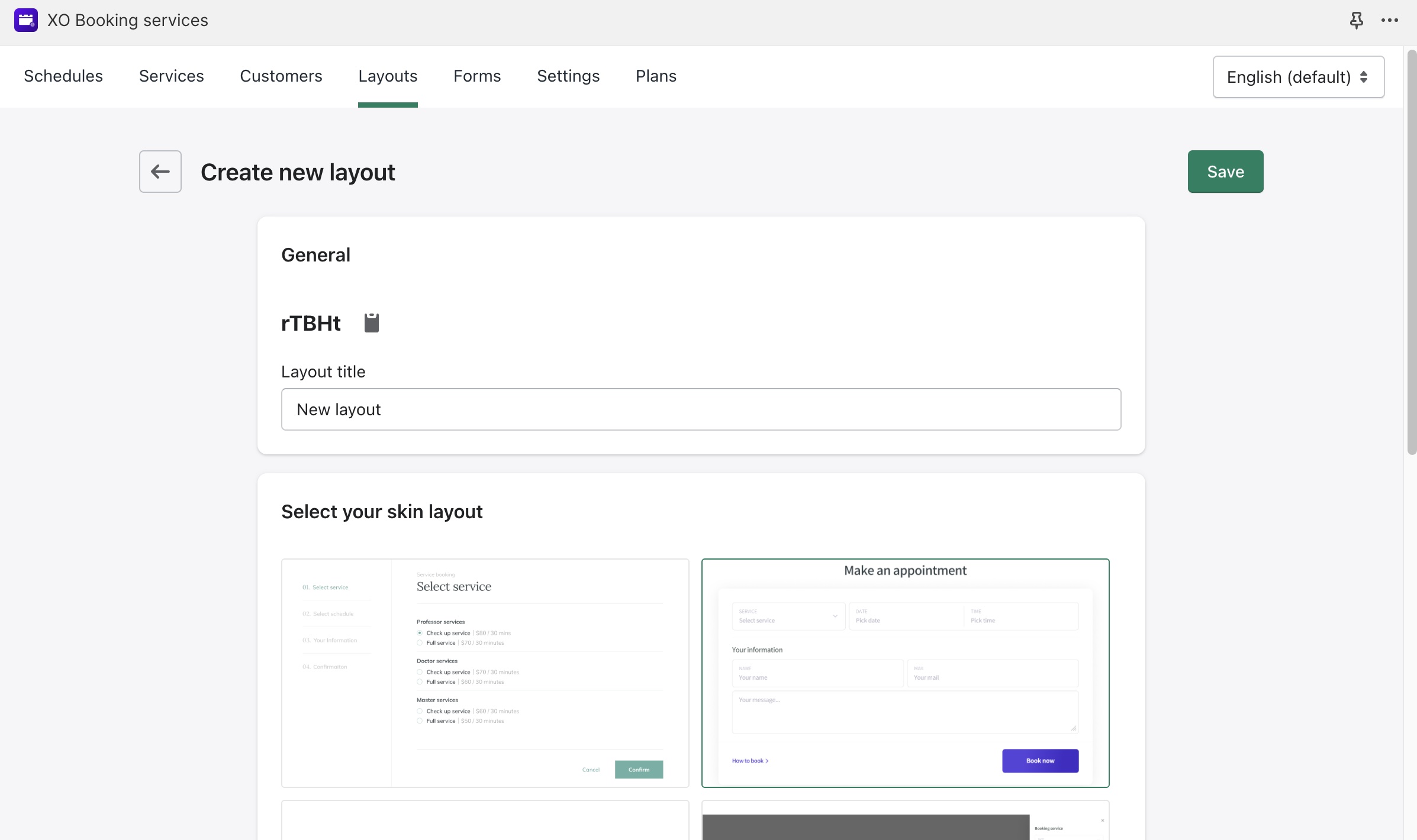 custom layout XO Booking