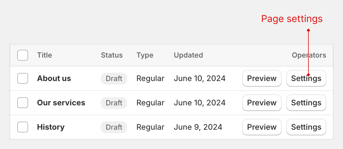 page settings