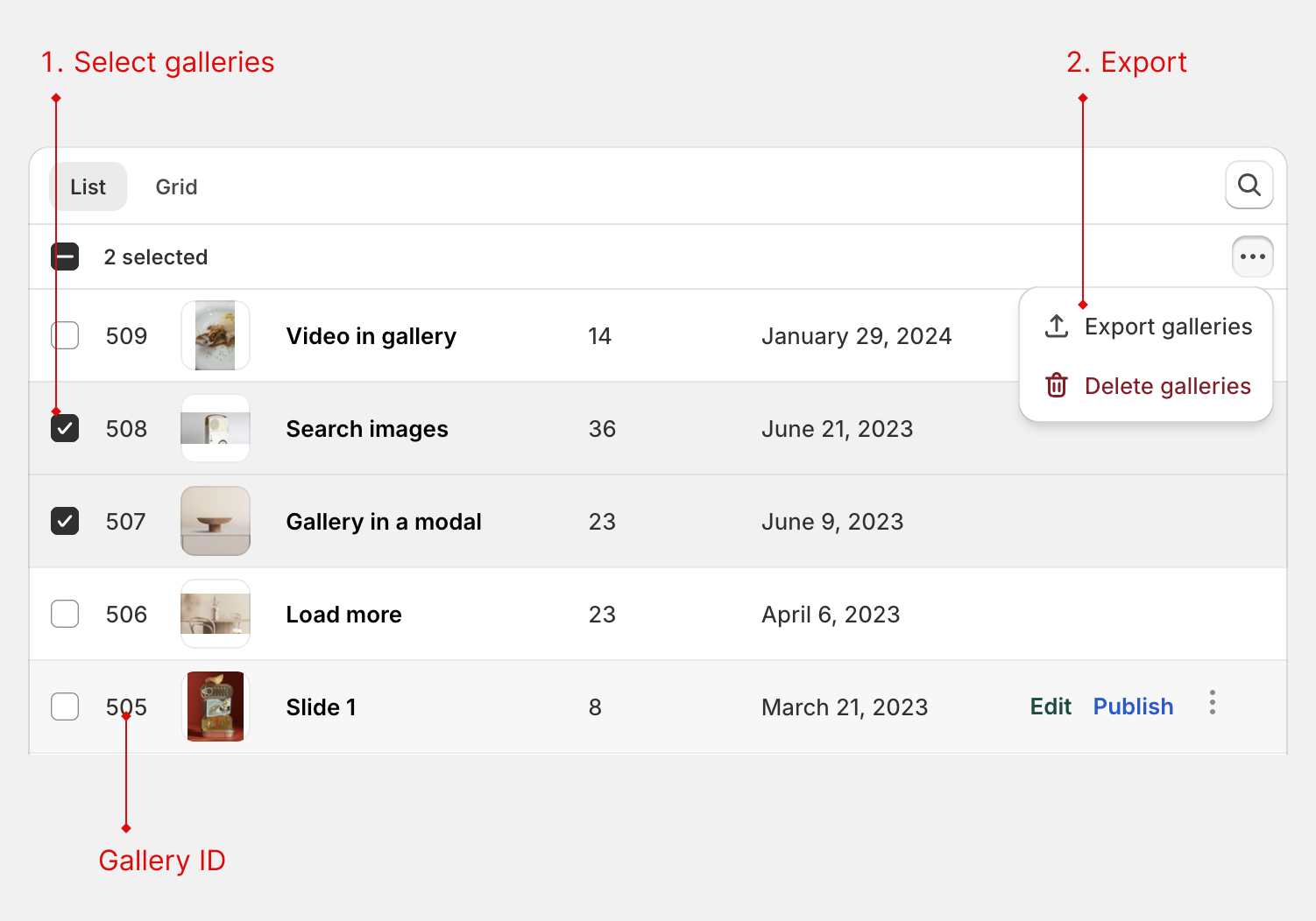 Gallery list